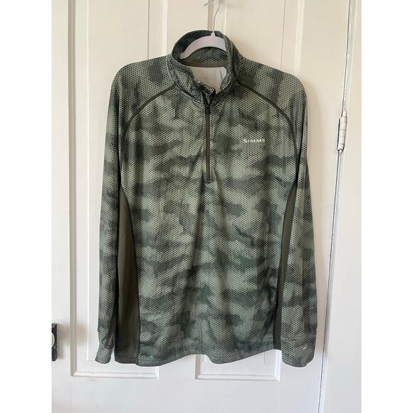 Simms solarflex men’s medium camo fly fishing shirt 1/4 zip quick dry hunting - Picture 1 of 6